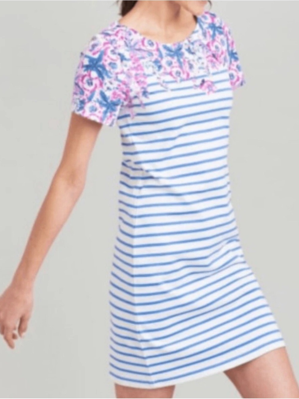 NWT Joules Blue Pink Riviera Floral Print T Shirt Tee Shift Dress Size US 12